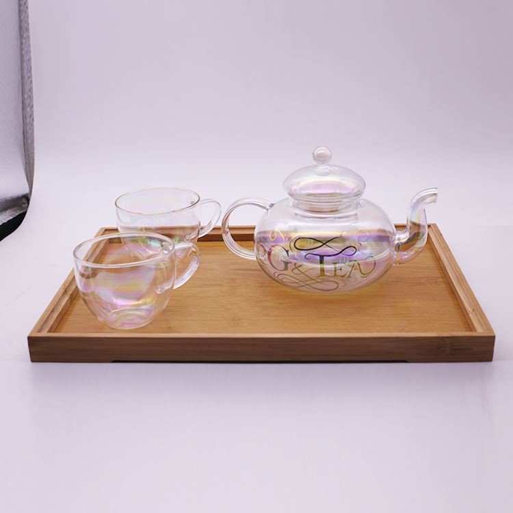 Mulut-blown Borosilicate Teapot Set dengan Dua Cawan